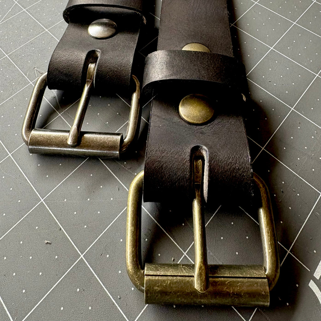 Dark Brown Silver Buffalo Leather Belt