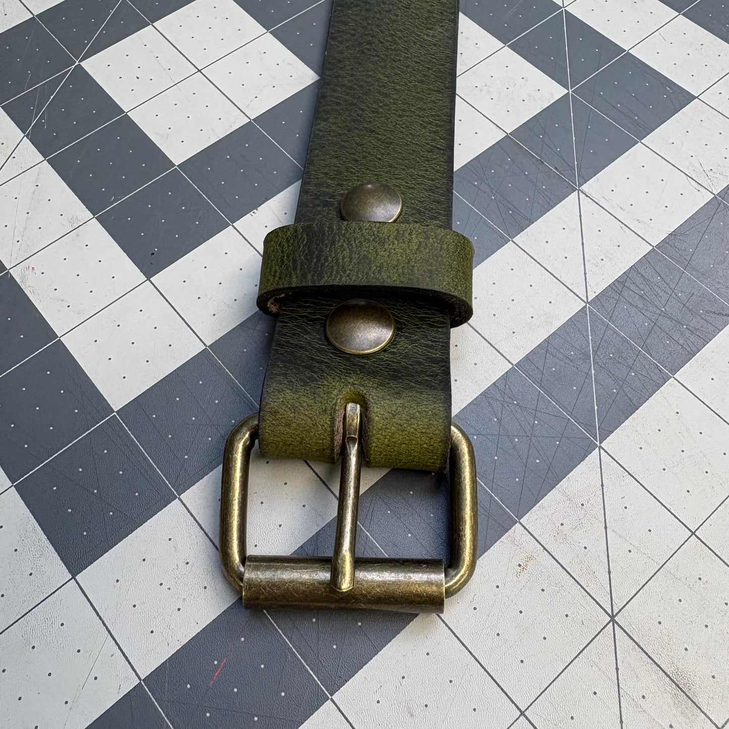Lime Brass Buffalo Leather Belt