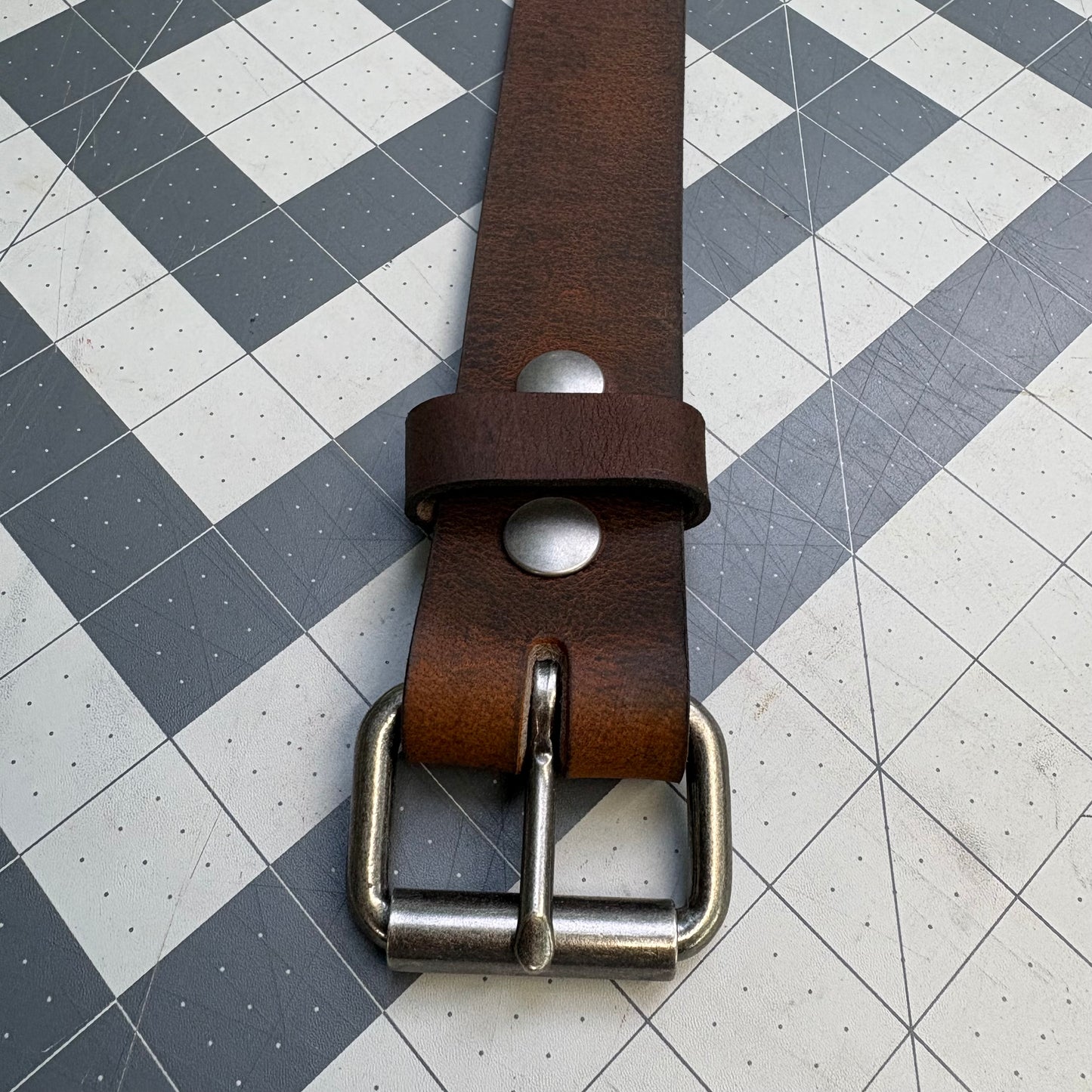 Dark Brown Silver Buffalo Leather Belt
