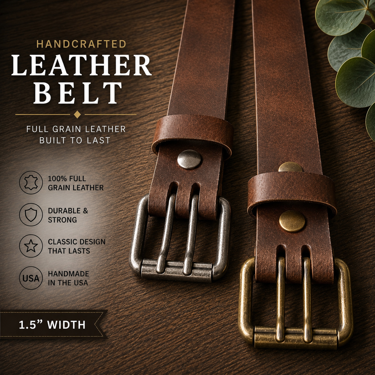 1.5" WORK DOUBLE PRONG LEATHER BELT