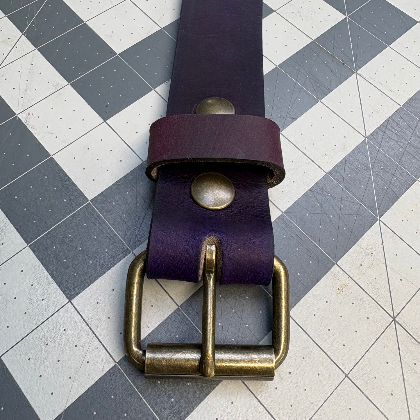 Plum Brass Buffalo Leather Belt