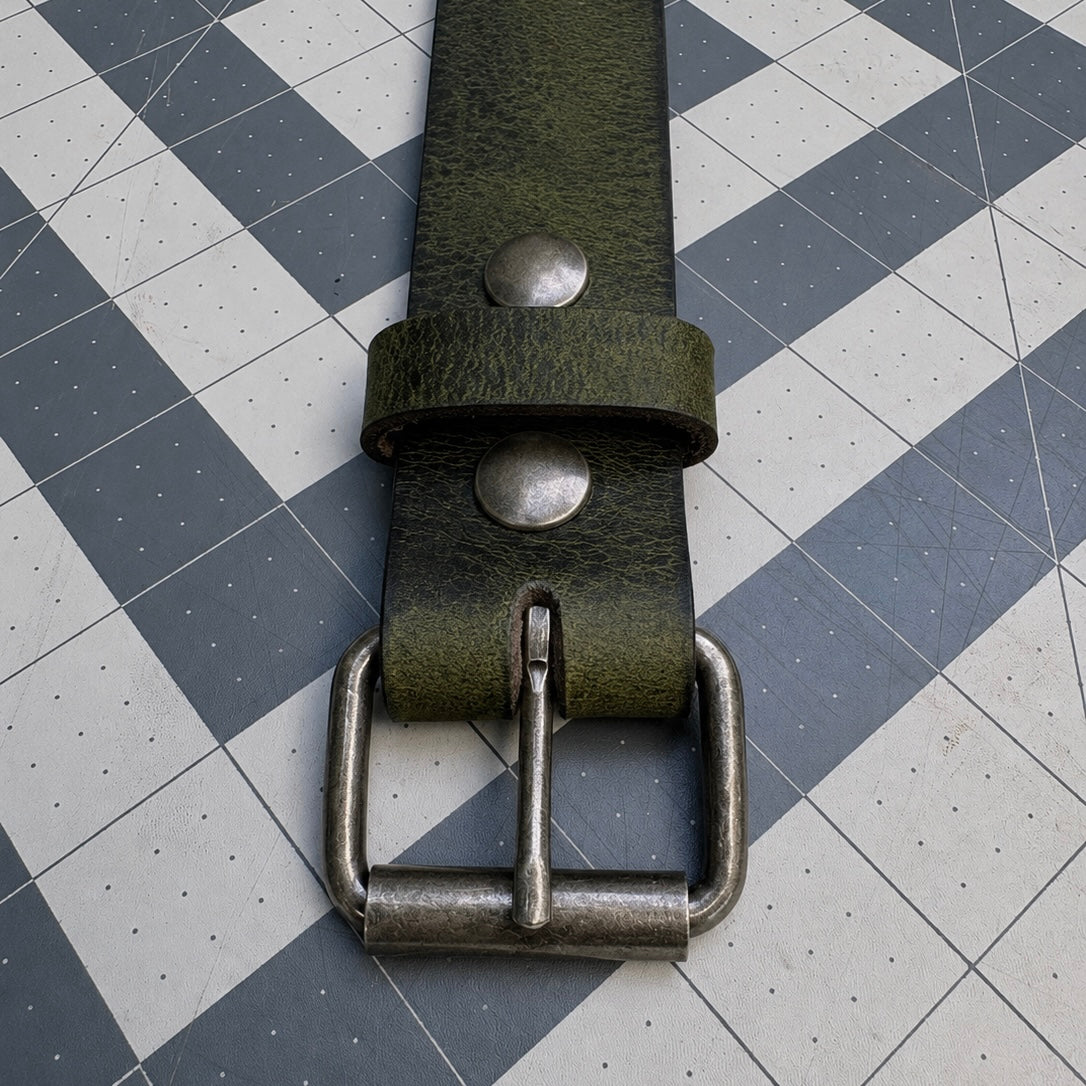 Lime Silver Buffalo Leather Belt
